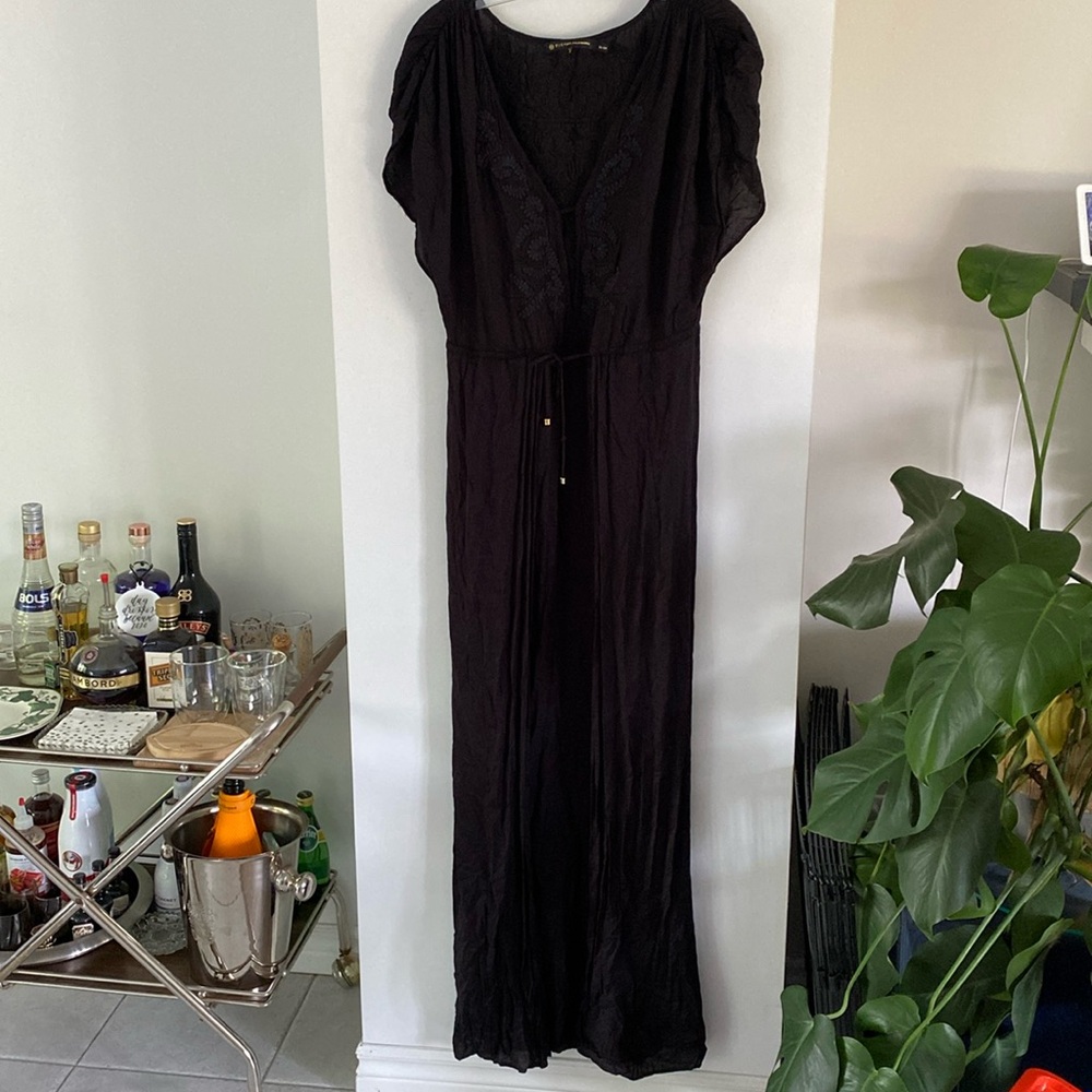 VIX PAUL AHERMANNY black dress cover up caftan top shirt beach swim embroidery